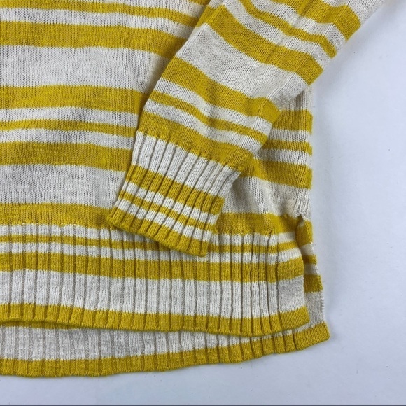 Gap Womens Sweater Vneck Yellow White Striped Side Slits Small - Picture 5 of 7
